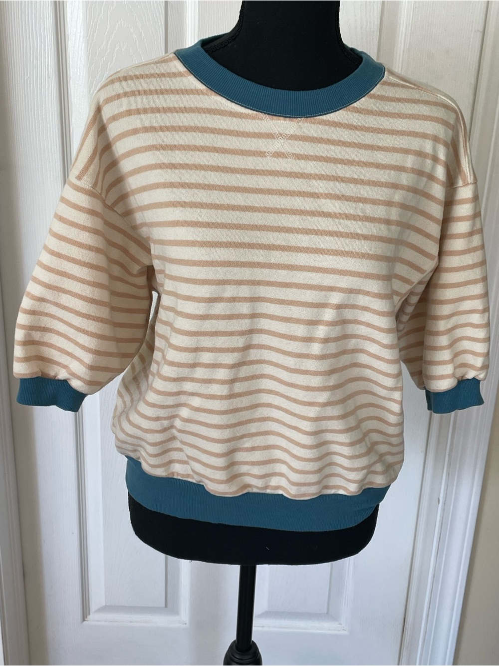 Anthropologie short sleeved striped sweatshirt